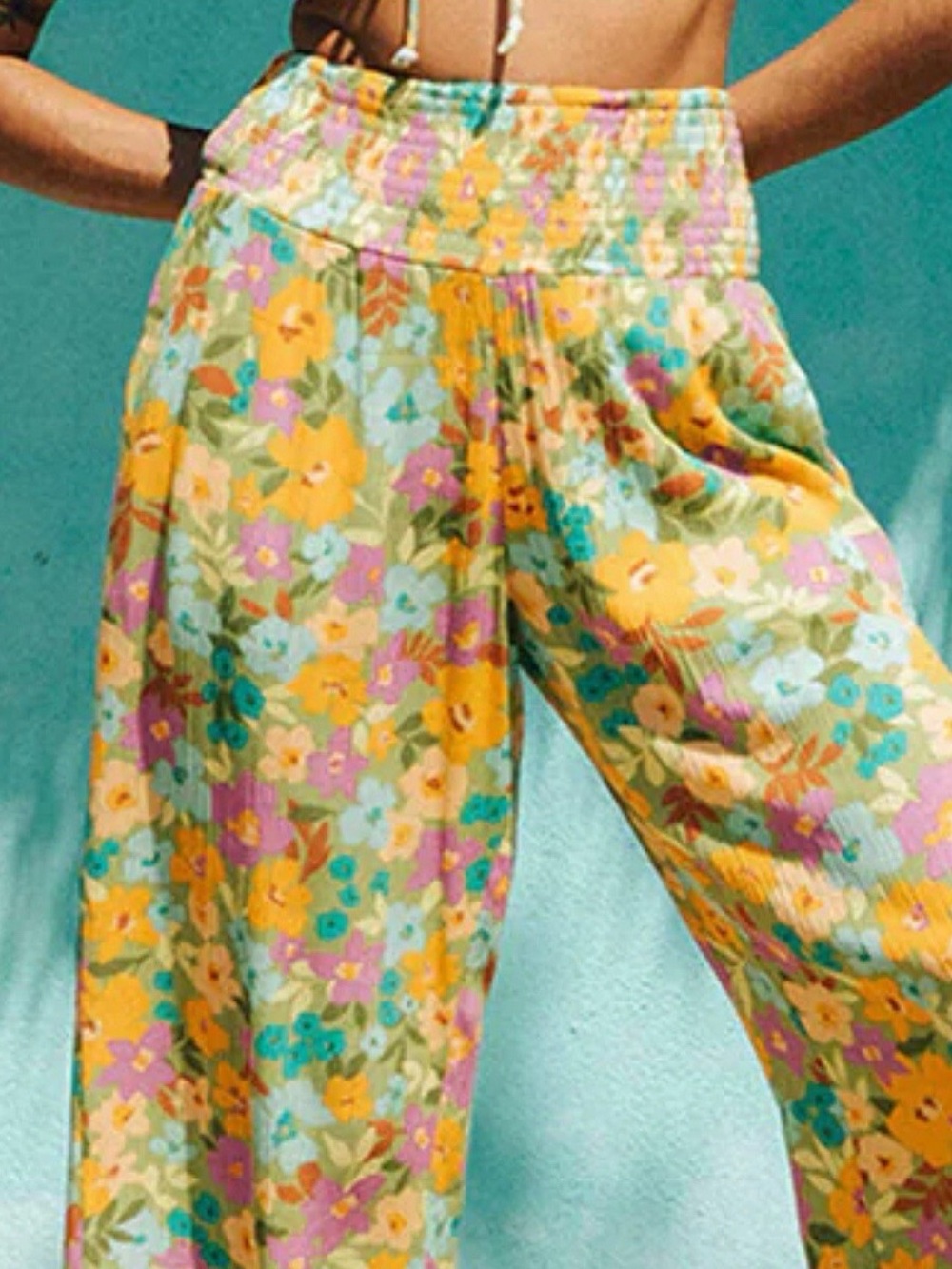 NWT Billabong New Waves Palm Green Floral Retro Breezy Beach Pants